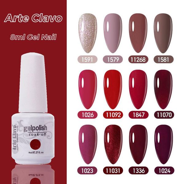 

nail gel arte clavo 8ml polish soak off led fasion red wine color long lasting acrylic base maincure diy art, Red;pink