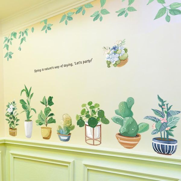 

wall stickers [shijuehezi] potted plant sticker pvc material diy pot culture decals for living room kitchen nursery home decoration