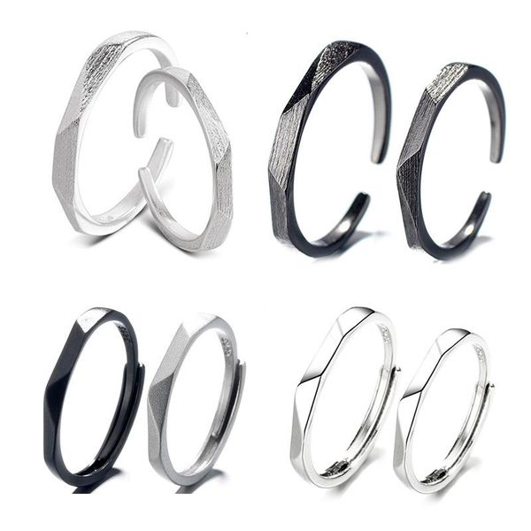 

cluster rings polished base black multiple section finger simplify geometrical brushed temperament men's ring couple wedding, Golden;silver