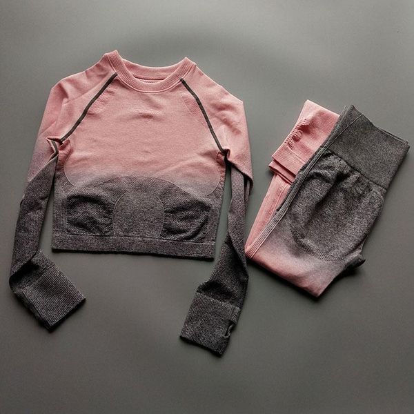 

yoga outfit sports set women gym clothing seamless leggings bra long sleeve fitness crop women's pants