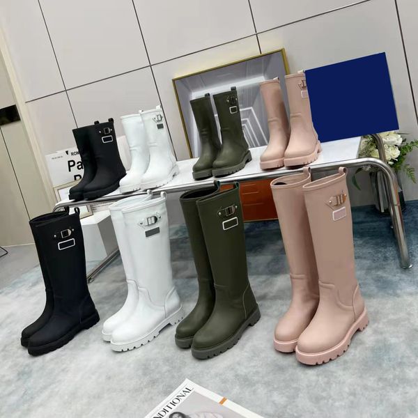 

fashion buckle studs engraved letter print rain boot shoe 2022 women territory flat half boots r ladies winter booties shoes size 35-41, Black