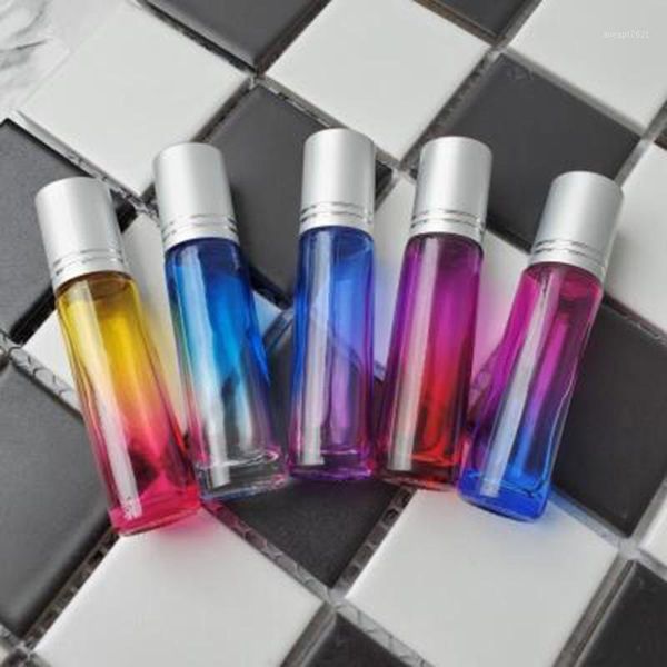 

10ml gradient color essential oil perfume bottle roller ball thick glass roll on durable for travel cosmetic container storage bottles & jar