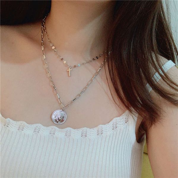 

hbp fashion personalized double layer sequins, fashionable and versatile, cool style, double-sided engraving, smooth gold plating, hip-hop p, Silver