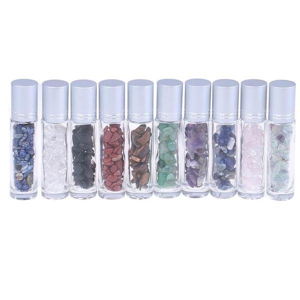 

storage bottles & jars 10ml natural semiprecious stones essential oil gemstone roller ball transparent glass healing crystal chips inside