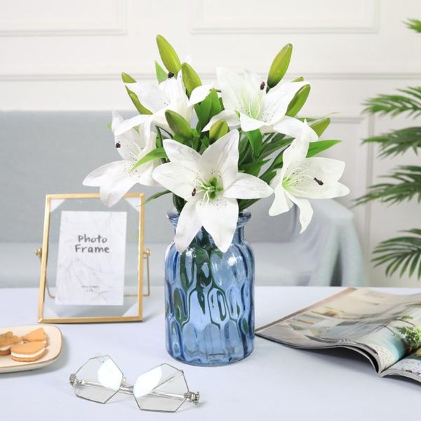 

1pcs lilies artificial flowers latex yellow flower branch preserved wedding decoration valentines day gift