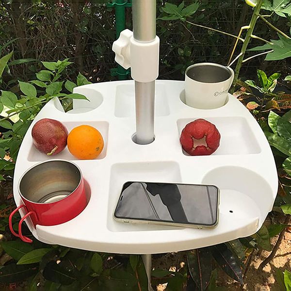 

storage baskets beach umbrella table tray with cup holders chair side food drinking snack cups for garden swimming pool holder