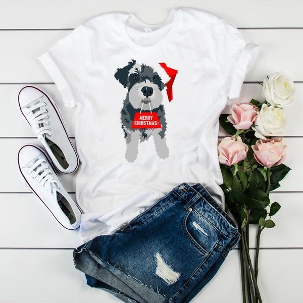 

women graphic dog lovely cartoon cartoon sweet print merry christmas tshirt female womens ladies clothes t tee shirt t-shirt, White