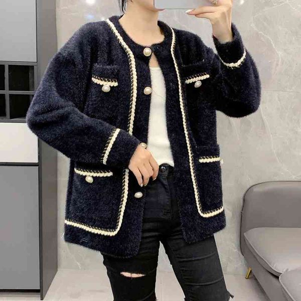 

men's hoodies & sweatshirts tendÃªncia moda casacos feminino malha cardigan selvagem o-pescoÃ§o ouro vison veludo engrossar casual c, Black