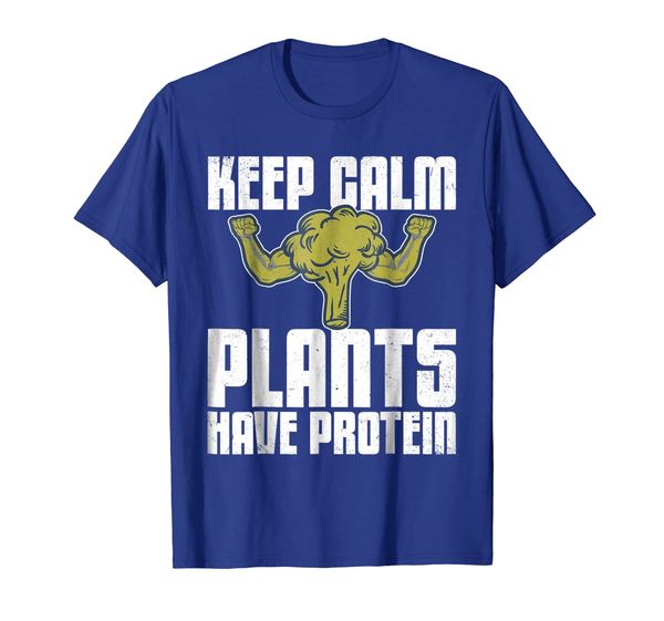 

keep calm plants have protein vegan distressed t-shirt, White;black