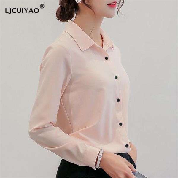 

ljcuiyao work wear white blouse plus size long sleeve v-neck formal elegant ladies shirts autumn chiffon office pure blouse