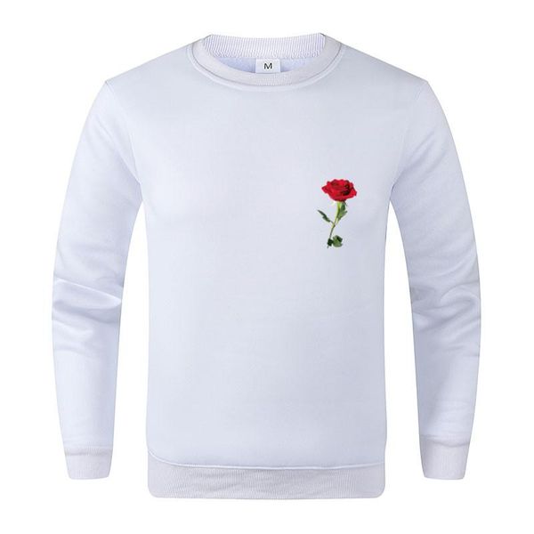 

2021 spring autumn brand new pullover men's o-neck rose print long-sleeved minimalist sportswear polar fleece warm casual velvet, Black