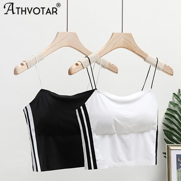 

camisoles & tanks athvotar silk female breathable crop seamless one-piece stripe underwear soft camisole, Black;white