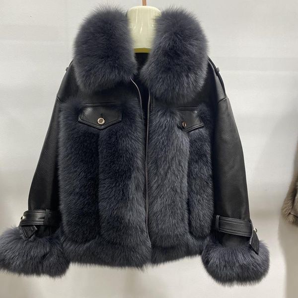 

women's fur & faux 2021 fashion female jackets coats women winter real genuine sheepskin leather outwear natural autumn cloth, Black