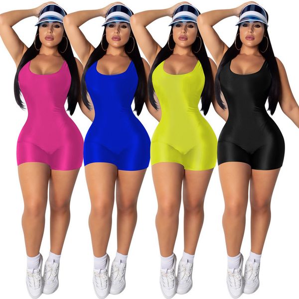 

desinger women jumpsuit romper bodysuit bodycon deep v neck short pant sleeveless tank sporting suit feminino playsuits j325, White