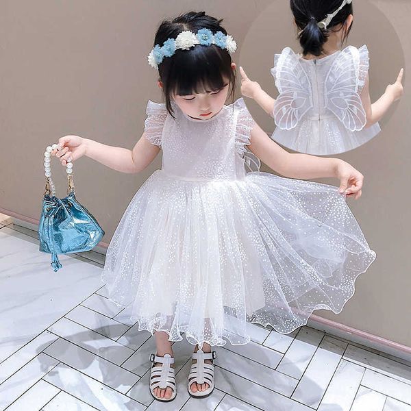 Borboleta asas bordadas vestidos de flor pequeno para menina 2021 verão toddler adorável bebê meninas casa traje princesa vestido q0716