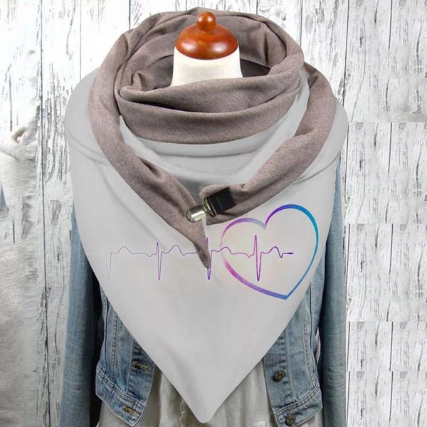

scarves 40# women winter retro designer scarf wraps heart printing button soft wrap casual warm female face cover, Blue;gray
