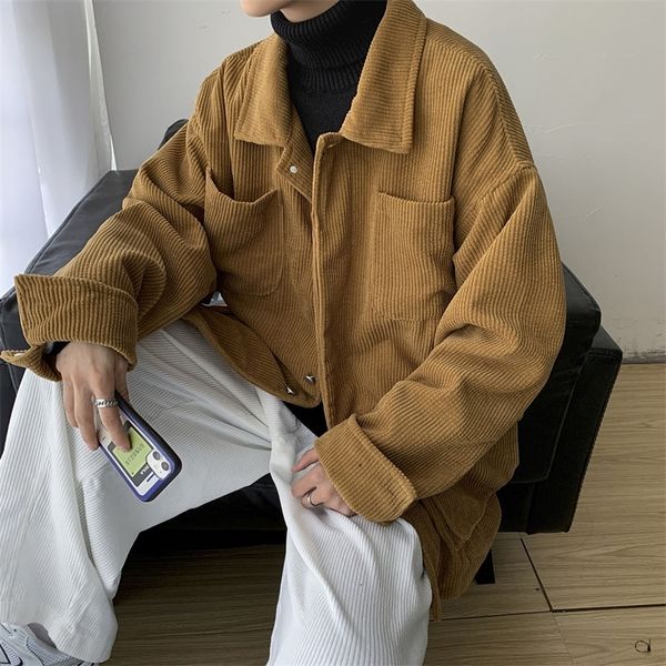 

2021 new men's multi-pocket woven veet outerwear lapel collar fashion 4-color long mangoes m-3xl coats 4k10, Black;brown