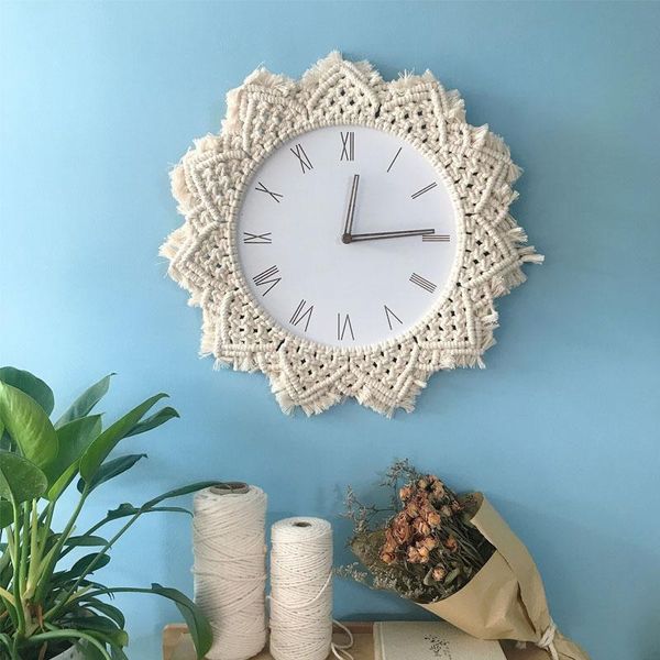 

round living room wall clock wood silent rope woven wall hanging clocks creative zegary scienne clocks home decor ef50wc