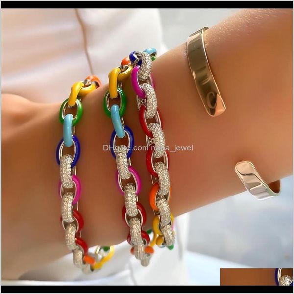 

2021 new arrived fashion women jewelry micro pave cz neon enamel 8mm rolo link chain bracelet mwrxb 24mum, Golden;silver