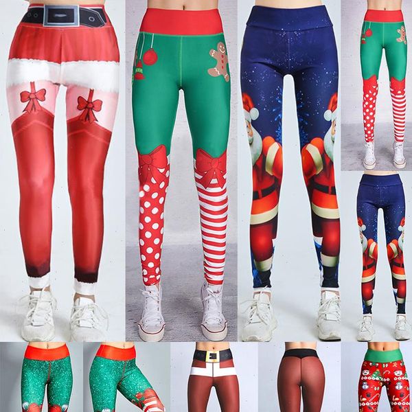

christmas high waist elasticity women leggings skinny leggins fitness printed workout stretch pants trousers, Black