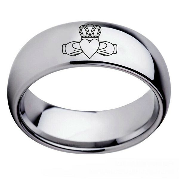 

8mm irish crown love symbol couple rings stainless steel band jewelry size 6-13, Silver