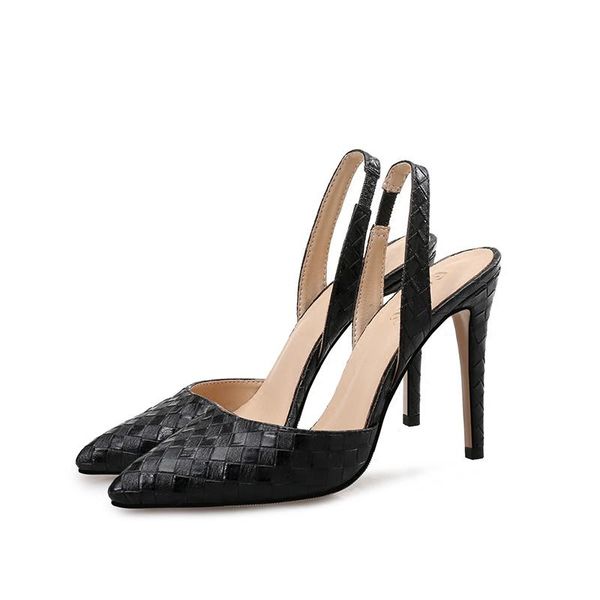 

dress shoes 2021 classic shallow mouth back hollow women retro braided tip toe high-heeled small big size 31-44 sandals, Black