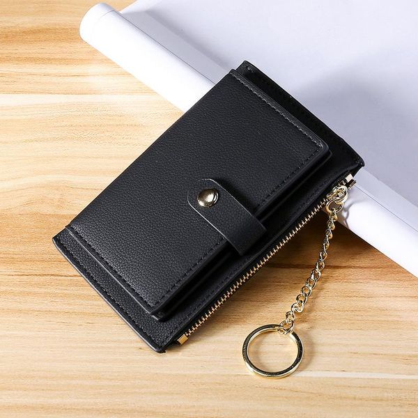 

card holders holder fashion wallet women small coin zipper purse package pu key ring bag porte carte 2021, Brown;gray