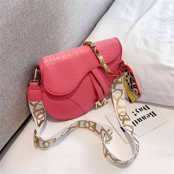 

versatile silk scarf women's new fashion wide strap one shoulder messenger net red lady's saddle bag