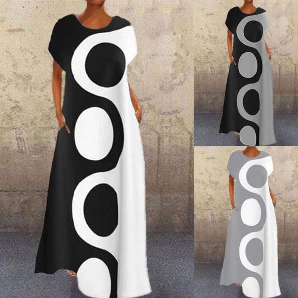 

casual dresses 2021 spring women's fashion art print loose size drs, Black;gray