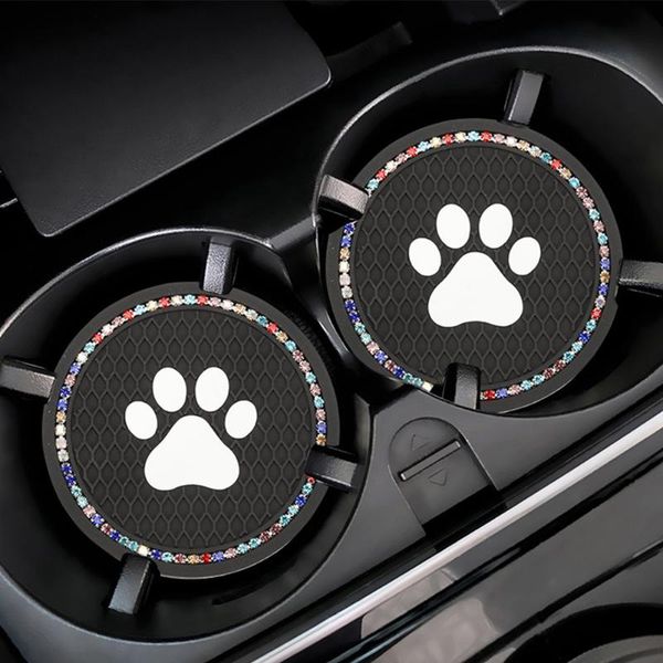 

mats & pads 2pcs bling interior accessories home decoration office cute round cup holder rhinestone pad cat pvc anti-slip car