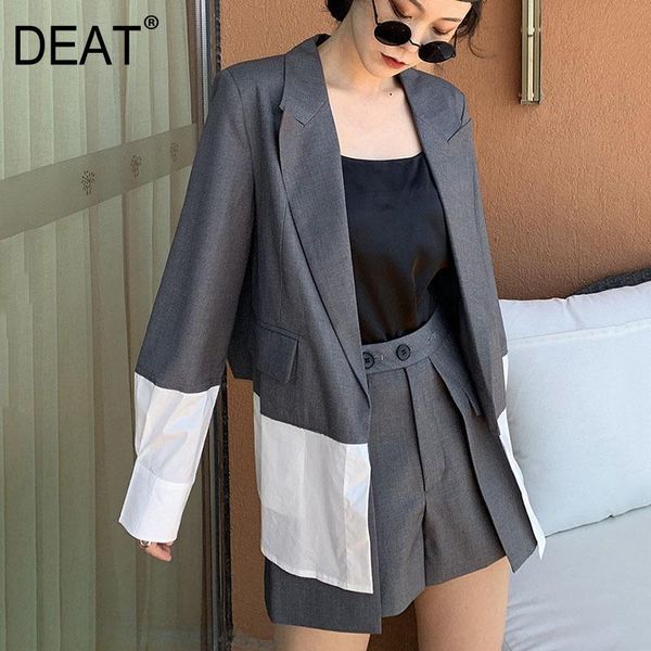 

women's tracksuits [deat] two-piece shorts suit notched long sleeve black loose women patchwork split fashion set summer 2021 7d0012, Gray