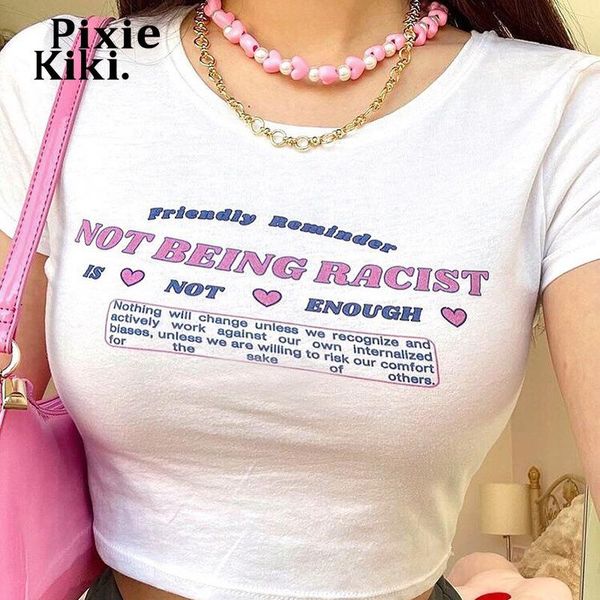 

women's t-shirt pixiekiki white baby tee y2k clothes cute short sleeve crop 2000s aesthetic letter printed graphic t shirts p98-ag1