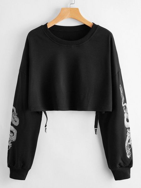 

chinese dragon print crop sweatshirt k3lt#, White;black