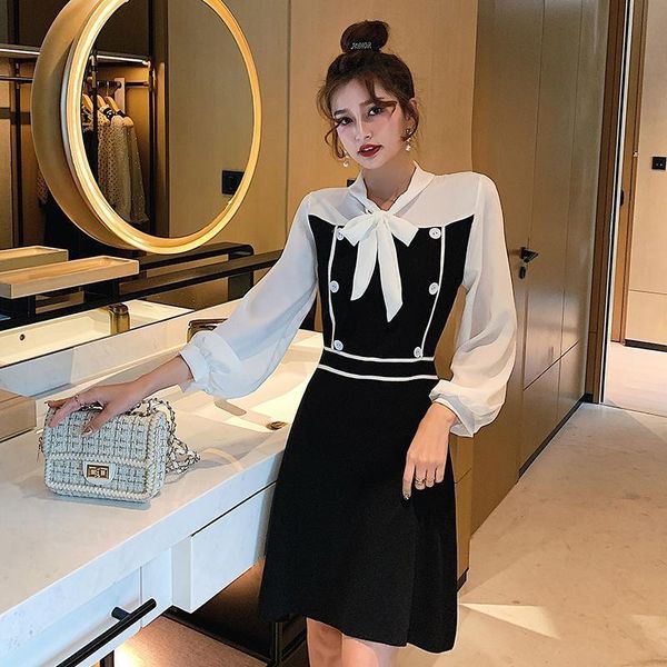 

casual dresses coigarsam women korean dress one piece autumn winter spring 2021 office lady fashion knitting high waist black, Black;gray