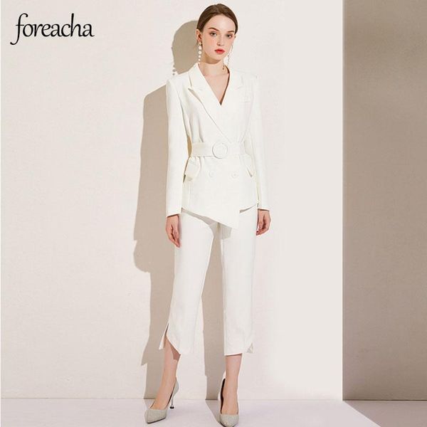 

women's two piece pants high-end white suit style temperament lace-up business wear nine-point straight two-piece clothing
