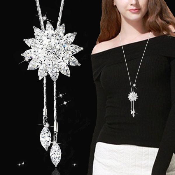 

pendant necklaces korean creative high-end crystal snow sweater chain dress, Silver