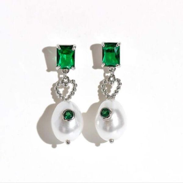 

dangle & chandelier irregular shiny square rhinestone trend ladies pearl pink green gem earrings elegant tender eardrop, Silver