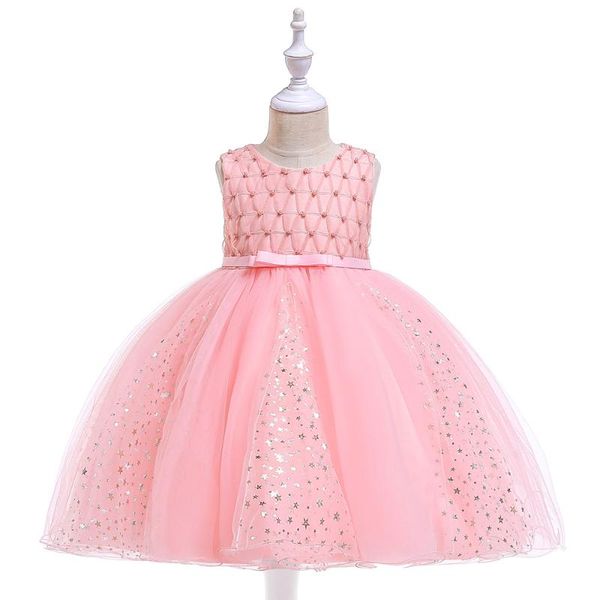

girl's dresses 2021 children's dress stars gold mesh princess bow nail beaded wedding girl poncho skirt, Red;yellow