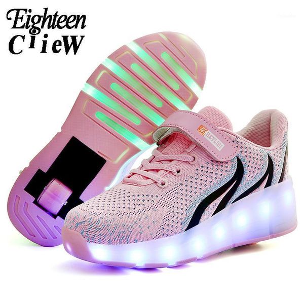 

athletic & outdoor size 28-40glowing sneakers with wheels kids led shoes light up roller skates sport luminous lighted for boys1, Black