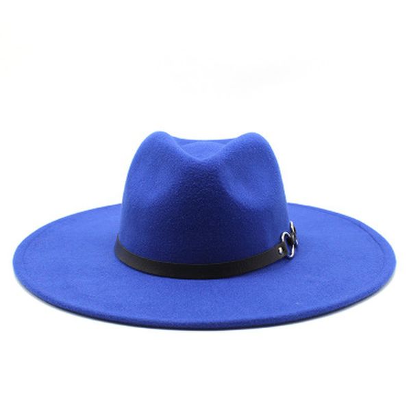 

2021 new winter big brim 9.5cm solid color with band belt luxury classic simple women formal designed fedora hats u75h, Blue;gray