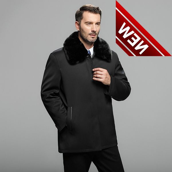 

plus size winter men's down jacket+fox fur collar fashion business casual duck coat men thick warm casaco w1288, Black