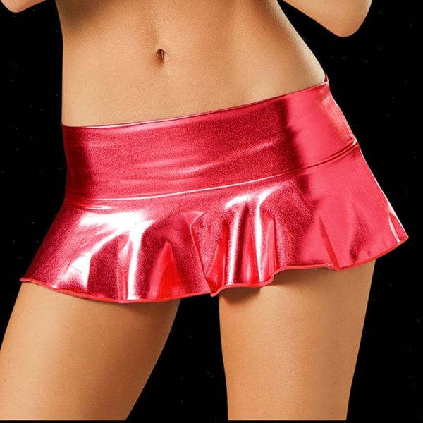 

women pu pleated skirt pole dancing fetish club wear short skirts patent leather micro mini skirt jupe femme faldas, Black