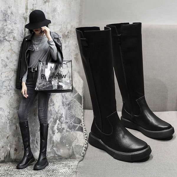 

boots fall women's long female winter knight backzipper 2021 knee-length high elasticity thin, Black