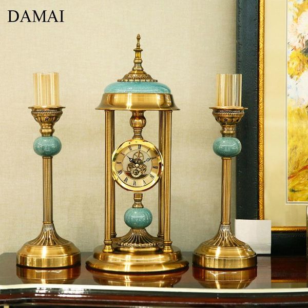 

european desk clock retro classical candle holder home decor clocks ornaments living room table decoration vintage accessories