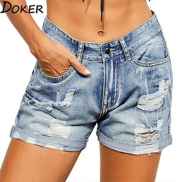 

2021 denim shorts women mom plus size straight boyfriend high waist short woman summer blue ripped ou4v