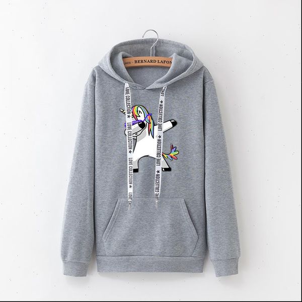

winter new harajuku women hoodies pop print unicorn casual loose sweatshirt womens coat jumper hooded warm plus velvet top, Black