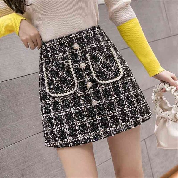 

woolen tartan autumn and winter women skirt mujer faldas saias mulher, Black