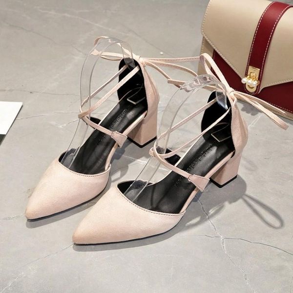 

dress shoes spring summer thin classic fashion stiletto pointed toe ankle strap high heels cross straps simple women h14-15, Black