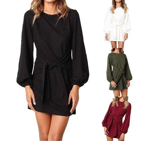 

women's fashion long sleeve casual round neck solid color tight dress fashion atmosphere round neck simple short, Black;gray