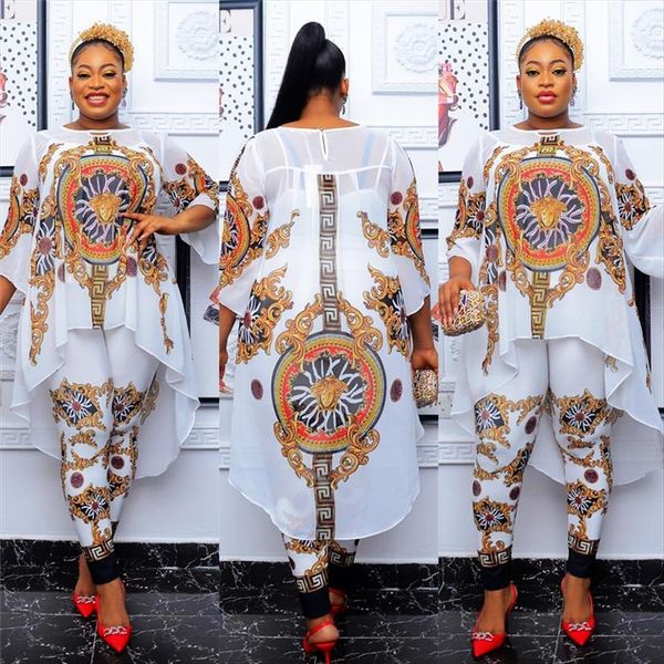 

arrival stunning elegant print womens pants dashiki suit long sleeve floral shirt blouse and pant ankara dresses for women, White